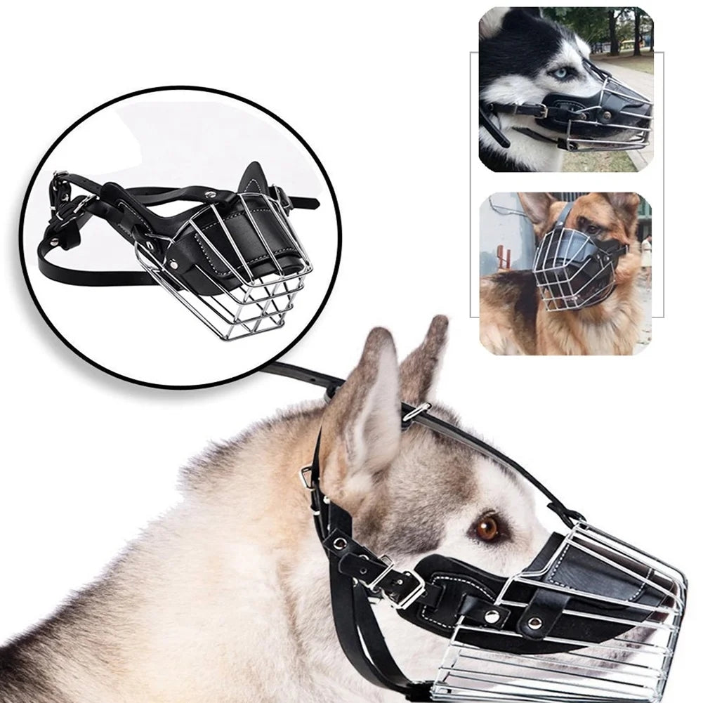 Steel Wire Dog Muzzle – Breathable, Adjustable for Medium & Large Dogs