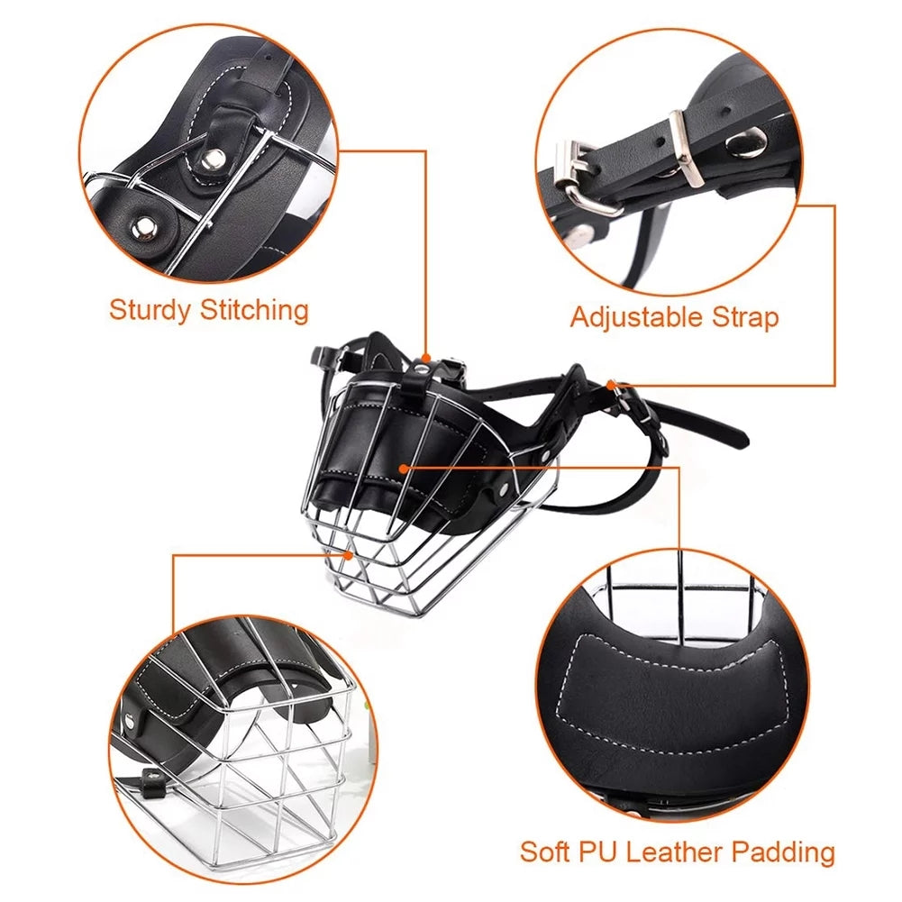 Steel Wire Dog Muzzle – Breathable, Adjustable for Medium & Large Dogs