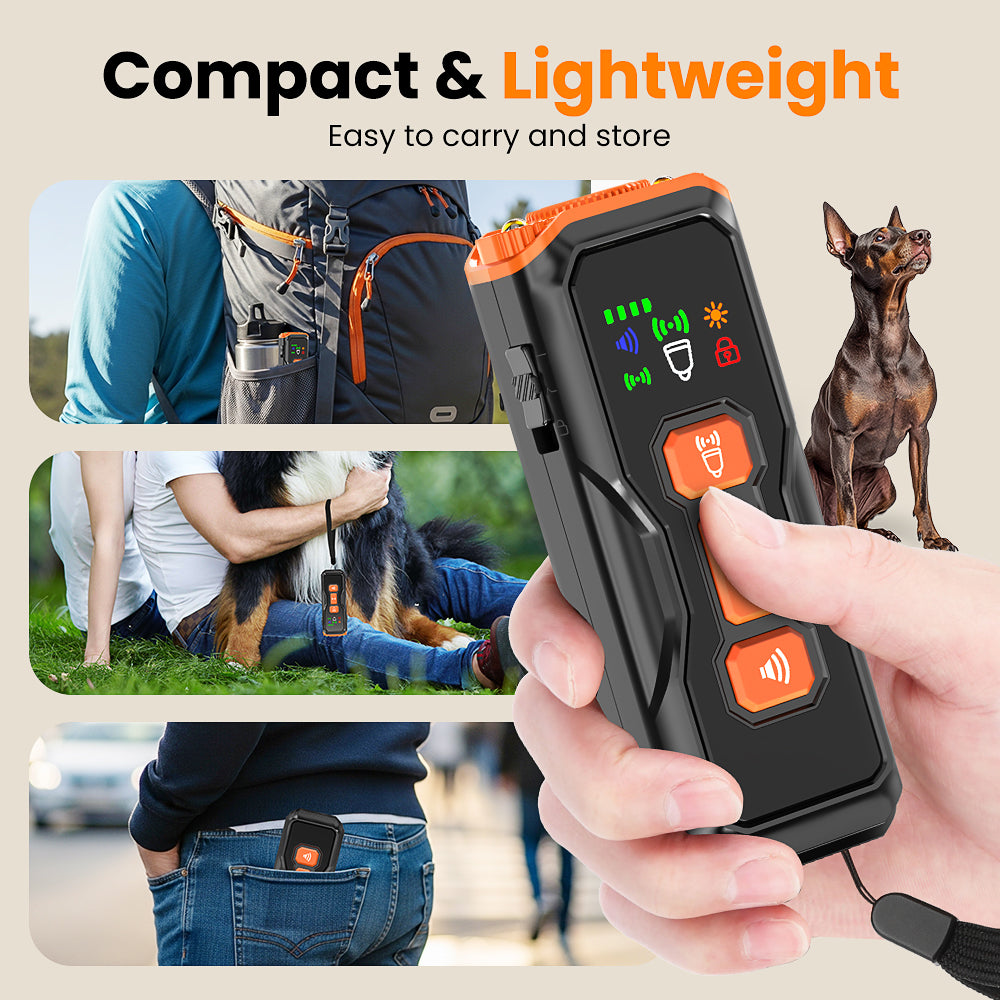 Ultrasonic Dog Bark Deterrent – Handheld with LED Light, 35ft Range